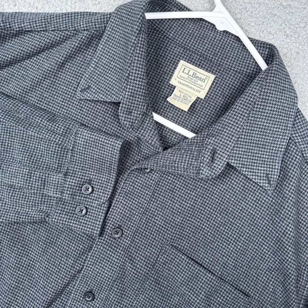 L.L. Bean‎ Shirt Mens Large Gray Check 100% Cotton Long Sleeve Button Up Casual